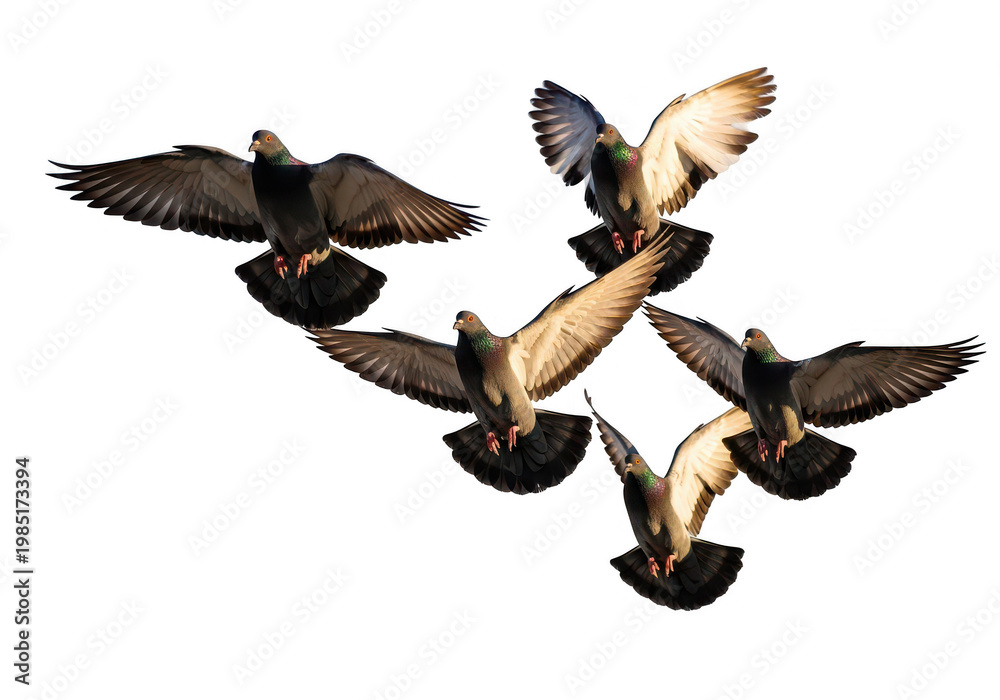 Fototapeta premium Pigeons in flight isolated on transparent background