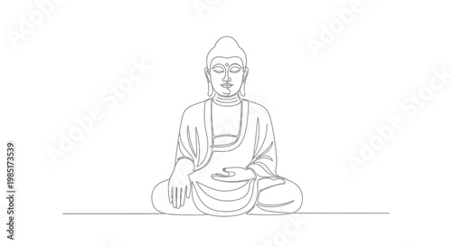 Meditating Buddha Line Art - Serene Enlightenment and Spiritual Peace