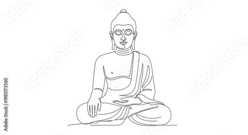 Zen Buddha Meditating Line Art, Spiritual Enlightenment, Serenity, Peace, Buddhism