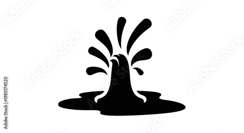 Black Silhouette of a Geyser Erupting Water