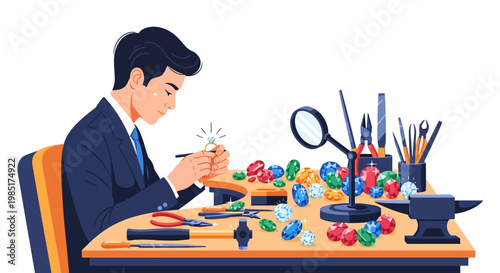 Skilled craftsman meticulously working on intricate jewelry design.