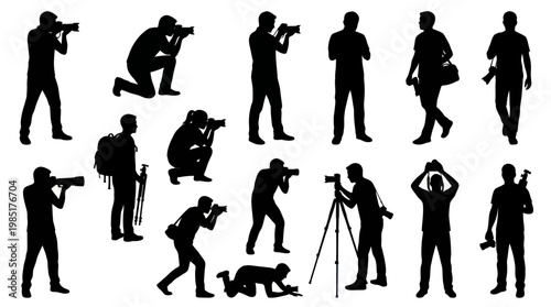 Photographer Silhouettes, Various Poses, Stock Vector Art