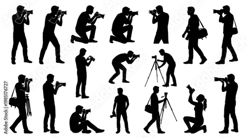 Photographer Silhouettes: Black  White Stock Vector Collection