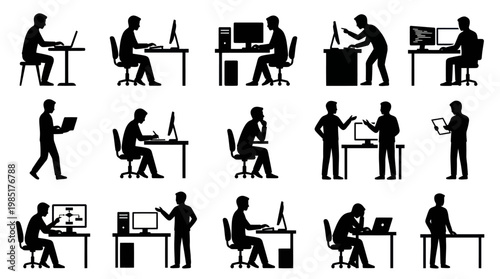 Technology  IT Business Glyph Icons Set - Programmers, Developers, Office Workers