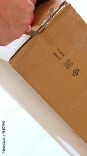 Unpacking a Box with a Cutting Knife online shopping.