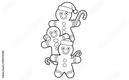 A cheerful cartoon gingerbread man holding a candy cane and a heart Vector