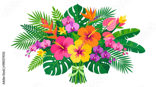 Vibrant Tropical Flower Bouquet Arrangement.