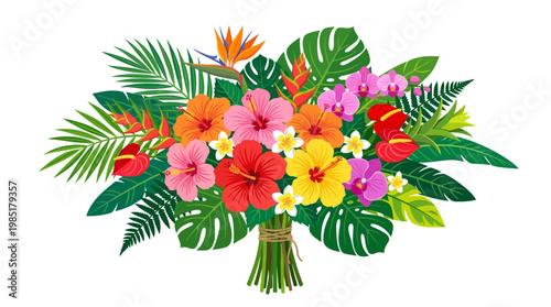 Vibrant Tropical Flower Bouquet with Lush Greenery.