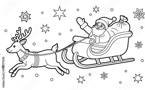 Santa claus sliding down a snowy hill on a sleigh with a rabbit Vector