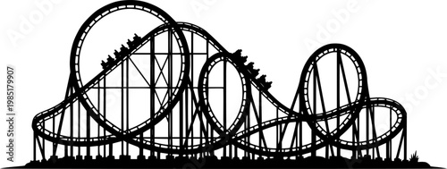 Rollercoaster silhouette vector. Rollercoaster Black flat icon illustration