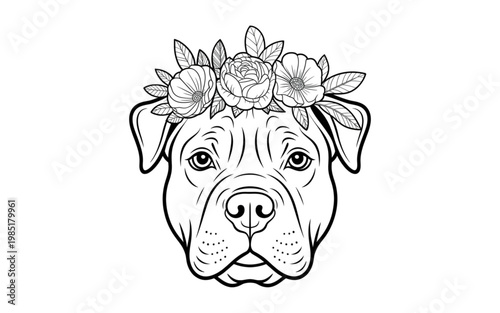 A stylized pug with a crown of leaves and twigs on its head Vector