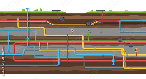 Underground Network of Utility Pipes and Cables.