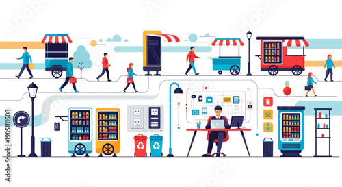 Street Food Vendors and Digital Nomad Working Outdoors.