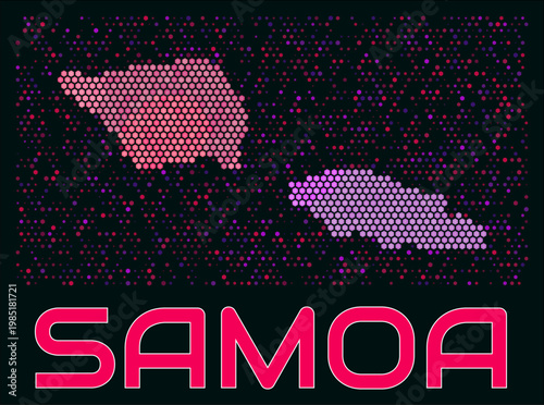 Samoa digital style hexagon map. Vibrant magenta purple pink neon dotted shape. Country tiny bright hexagon cells. Samoa honeycomb map design. Modern Vector Illustration.