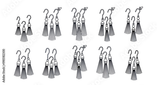 Collection of Black Tassels on White Background