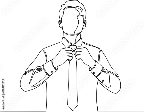 Man adjusting tie, business attire, formal wear, clean sketch, professional look
