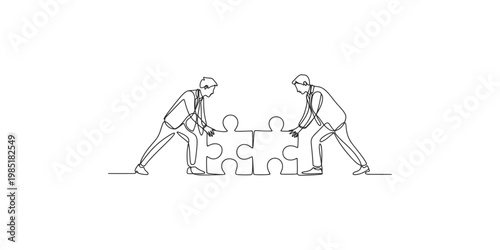 Two businessmen working together to complete a puzzle teamwork partnership business men cooperation collaboration problem