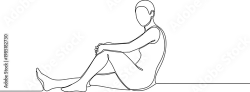 Continuous line drawing of a person sitting, minimalist sketch, simple modern art.