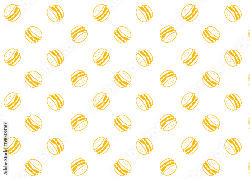 Seamless burger illustration pattern with orange outline and white background, food packaging, menu illustration	