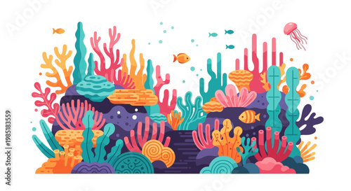 Vibrant Coral Reef Ecosystem with Diverse Marine Life.