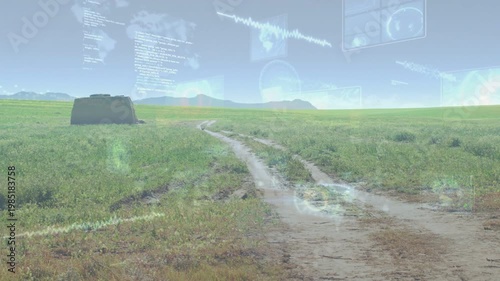 Vertical video: Mapping system detecting rutted dirt track and overlaying AR HUD panels for mapping