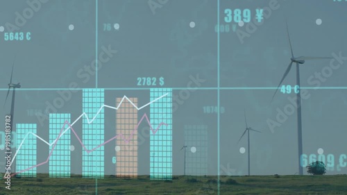 On starting, chart overlay rising as bars growing and lines climbing showing wind revenue rising