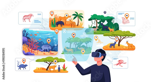 Virtual Reality Exploration of Diverse Ecosystems and Wildlife.