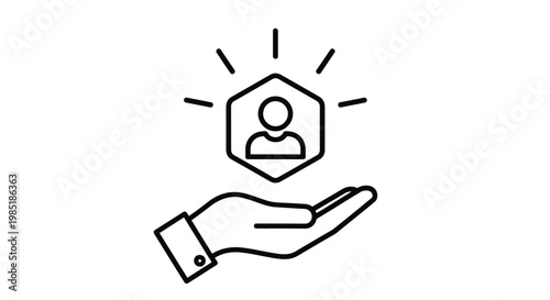 Customer centric approach vector illustration graphic design showcasing a hand holding a glowing hexagon containing a user icon.