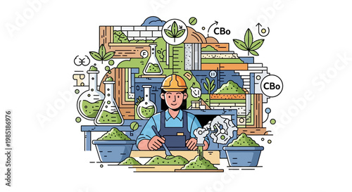 Woman scientist working with cannabis plant extracts and CBD products.