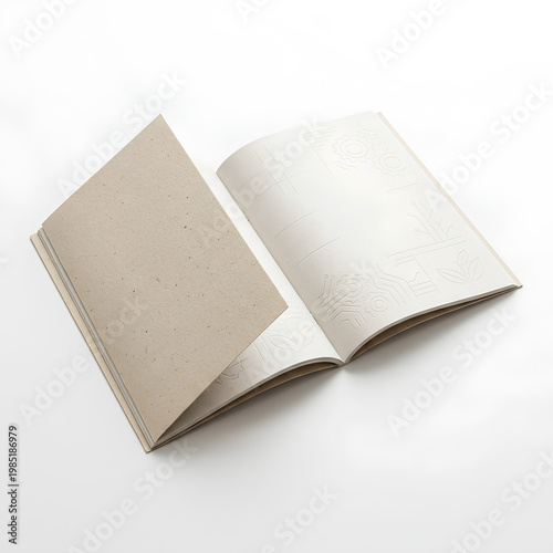 Open book with blank pages on a white background ready for content.