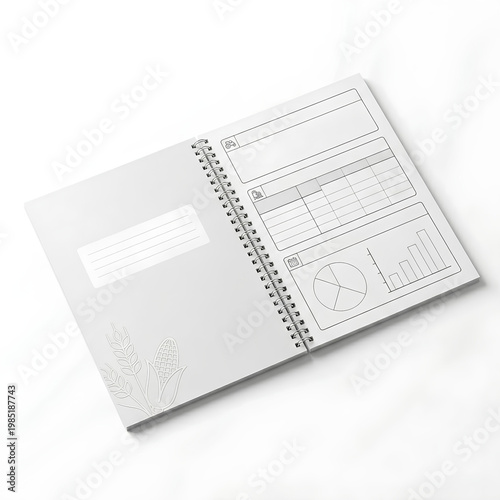 Open notebook with spiral binding and blank pages for notes and planning.