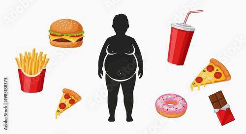 Obesity Fast Food Unhealthy Lifestyle Nutrition Concept