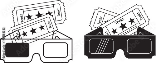 Cinema tickets and 3d glasses entertainment icons