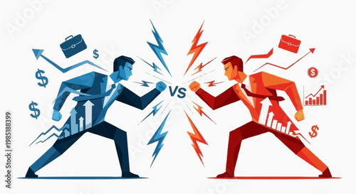 Business Competition Conflict Versus Strategy Fight Concept