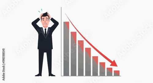 Financial Crisis Businessman with Falling Graph Economic Downturn Concept