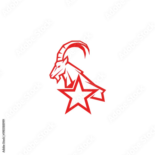 Red Capricorn Zodiac Sign with Star Emblem