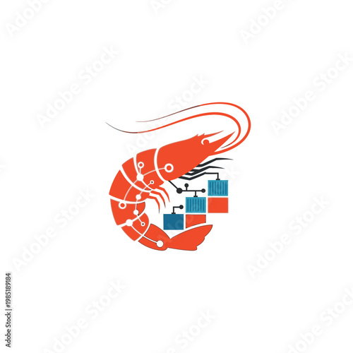 Digital Illustration of a Repurposed Shrimp Robot with Blockchain Technology