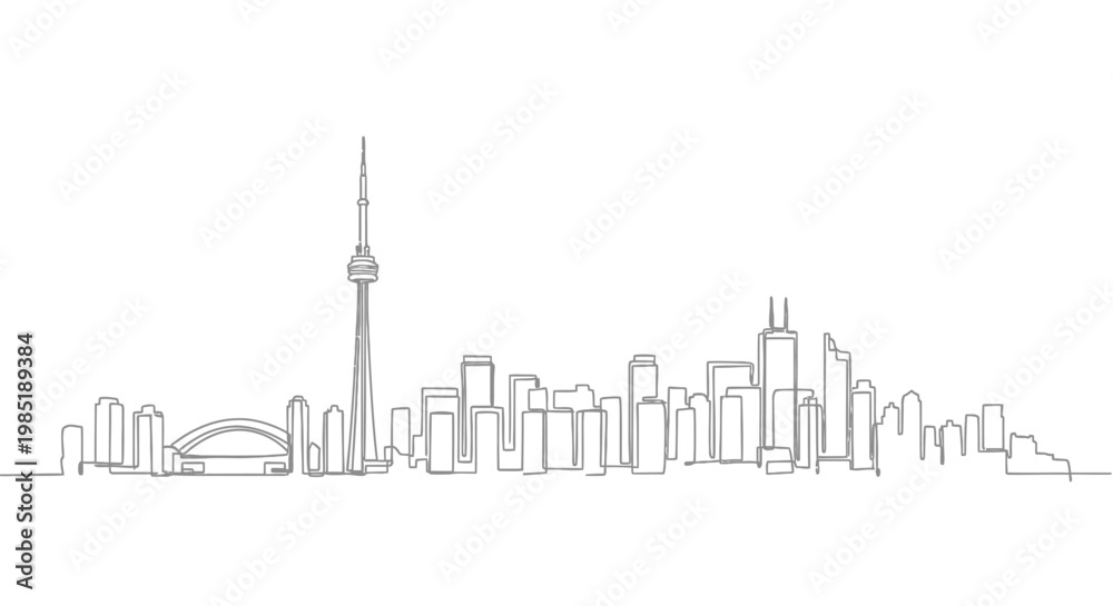 Fototapeta premium Toronto Cityscape Skyline Continuous Line Drawing