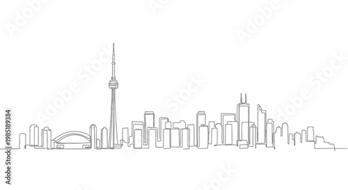 Toronto Cityscape Skyline Continuous Line Drawing