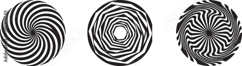 Abstract Black and White Optical Illusion Hypnotic Spiral Vector Set
