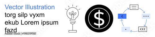 Business strategy, financial growth, innovation, process optimization, creative ideas, planning concepts. Lightbulb, dollar icon and flowchart diagram. Innovation and business strategy theme