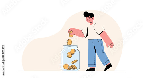 A person carefully places golden coins into a clear glass jar, symbolizing diligent financial planning, investment, savings, and wealth accumulation.