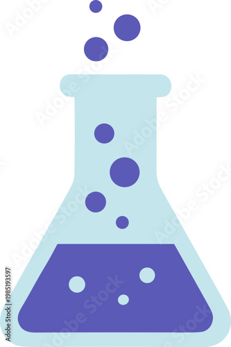 Laboratory flask with bubbling purple liquid and science experiment concept.