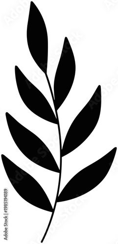 Minimalist Black Fern Leaf Silhouette on White Background