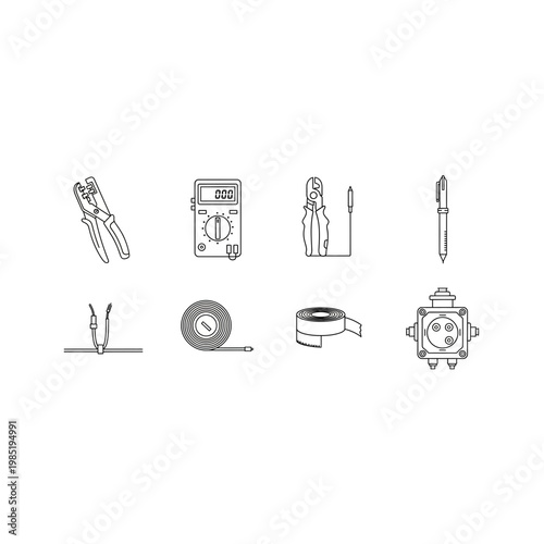Electrical repair and measurement tool icons set line art