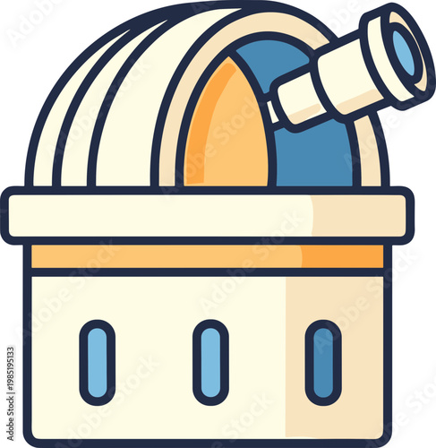 Observatory Dome with Telescope Icon - Astronomy Science and Discovery