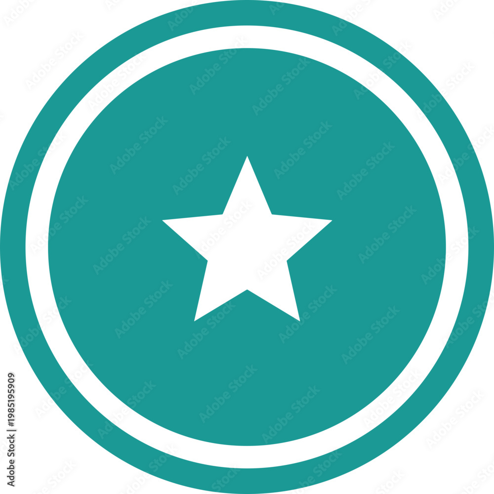 Fototapeta premium Turquoise Circle with White Star Inside, Minimalist Icon, Graphic Design Element