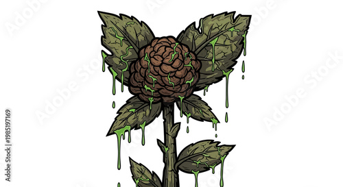 Grotesque flower with dripping slime, cartoon style
