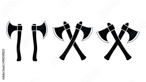 Battle axe logo icon vector set, medieval weapon symbols for gaming, esports branding, fantasy emblems, and warrior insignia design