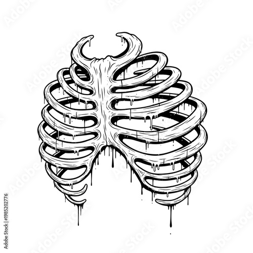 Graphic illustration of a human rib cage with dripping effect